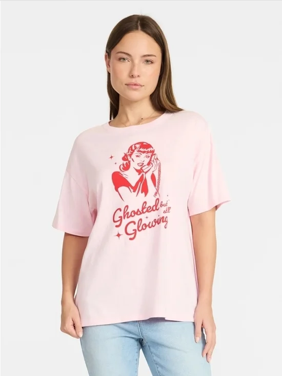 Way to Celebrate NEW Pink Graphic Tee "Ghosted But Still Glowing" Size Large - Picture 4 of 7